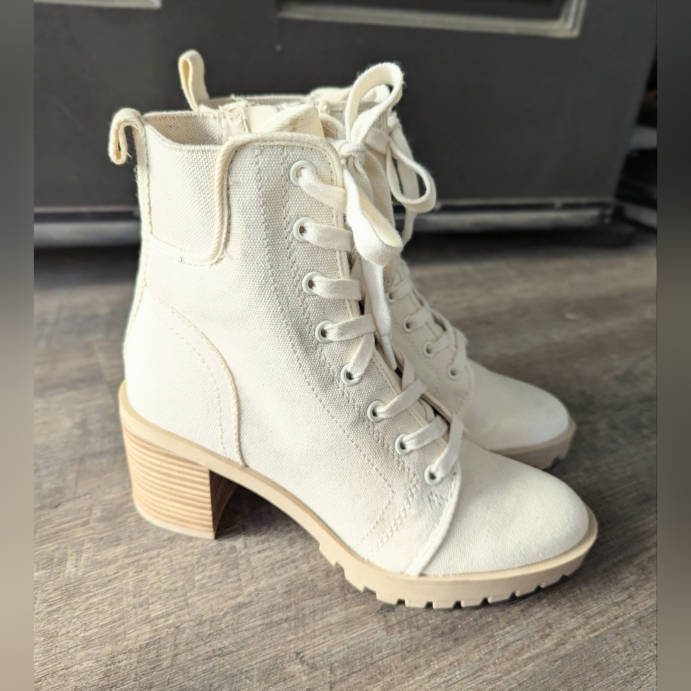 Dolce Vita Canvas Cream Lace Up Boots